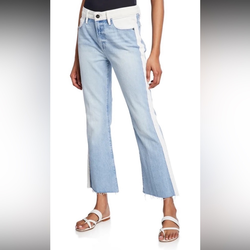 Frame cropped boot cut jeans.